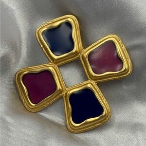 Vintage MCM Style Geometric Enamel Maltesequare Brooch